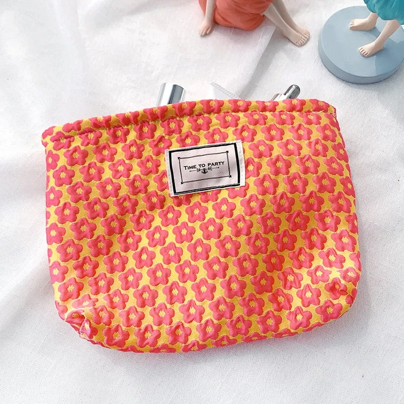 Fashion Simple Floral Jacquard Cosmetic Bag Large Capacity Travel Makeup Bag