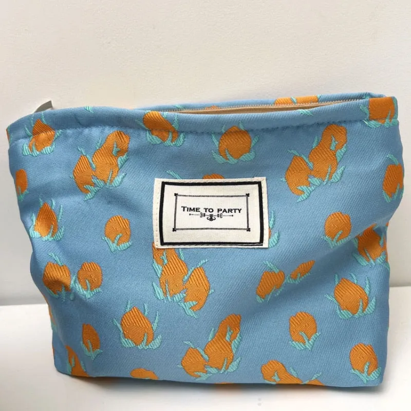 Fashion Simple Floral Jacquard Cosmetic Bag Large Capacity Travel Makeup Bag