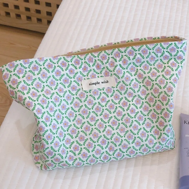 Fashion Simple Floral Jacquard Cosmetic Bag Large Capacity Travel Makeup Bag