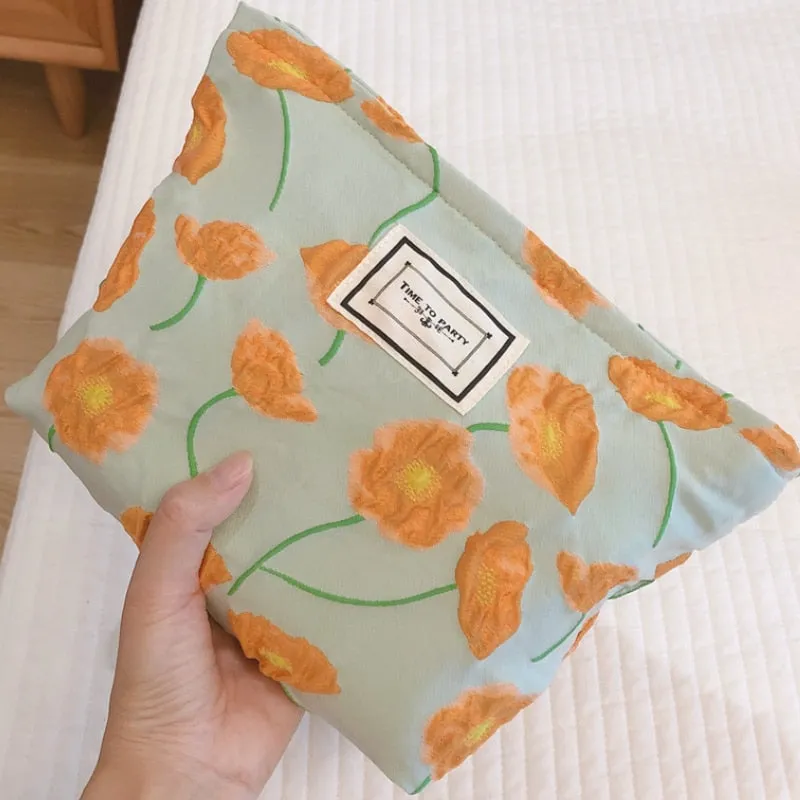 Fashion Simple Floral Jacquard Cosmetic Bag Large Capacity Travel Makeup Bag
