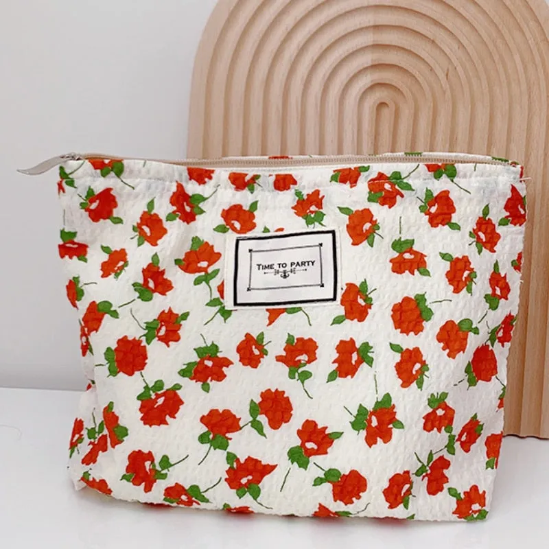 Fashion Simple Floral Jacquard Cosmetic Bag Large Capacity Travel Makeup Bag