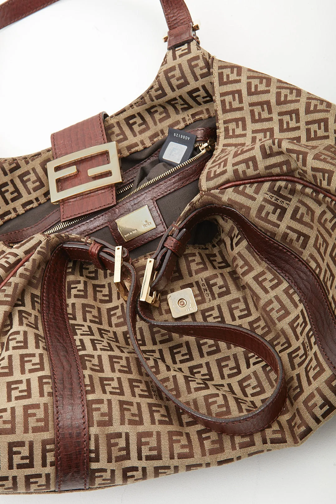 Fendi Brown Zucchino Canvas Shoulder Bag