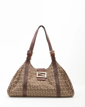 Fendi Brown Zucchino Canvas Shoulder Bag