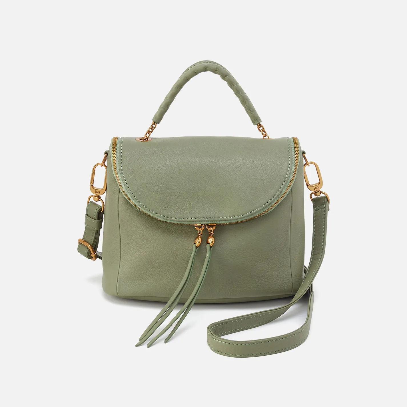 Fern Top Handle Satchel In Pebbled Leather - Watercress