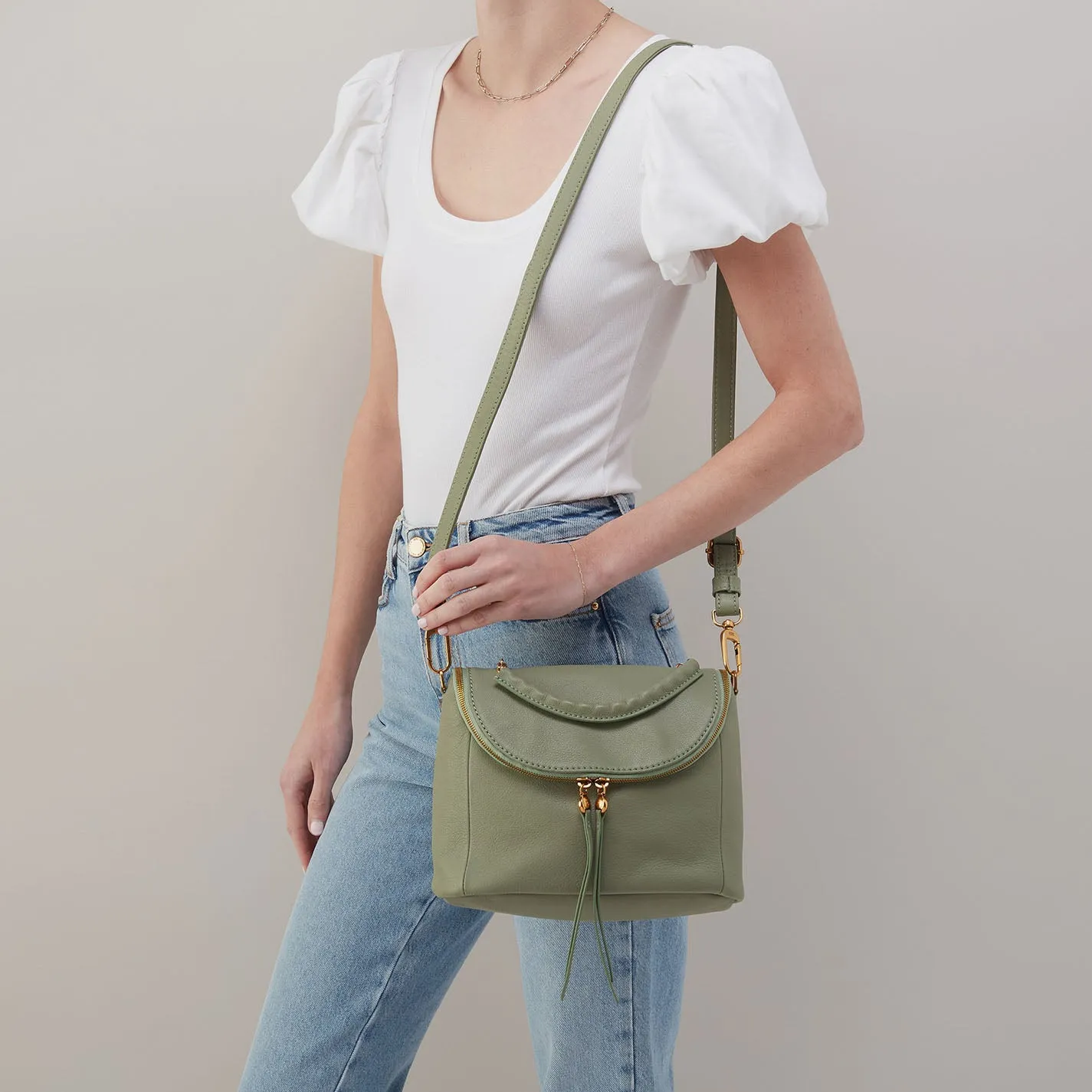 Fern Top Handle Satchel In Pebbled Leather - Watercress