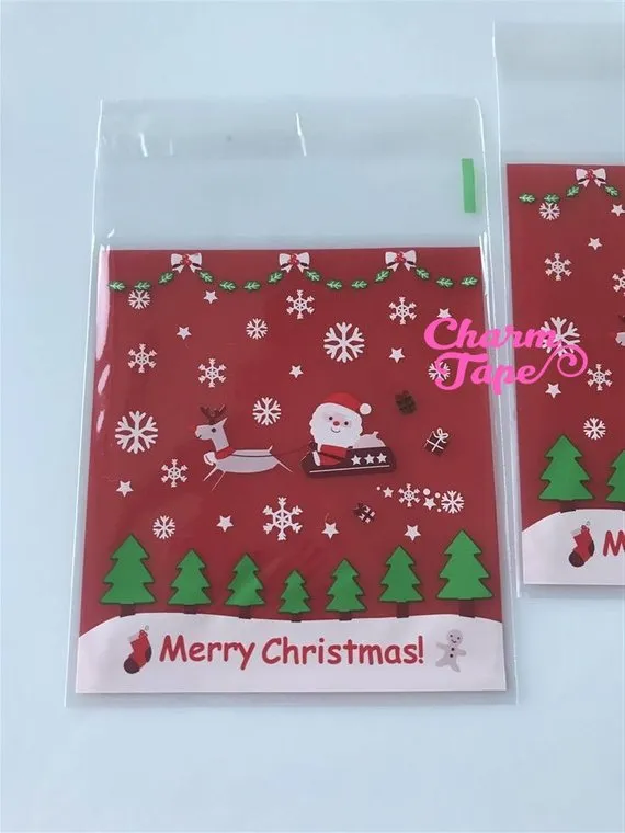 Festive Santa or Santa sleigh Gift Bags Cello Bags Self-adhesive Cookie bags - Favors Bags - Party bags 20/50/100 bags CB60 CB61