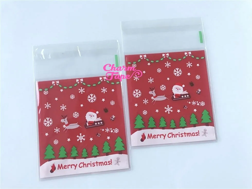 Festive Santa or Santa sleigh Gift Bags Cello Bags Self-adhesive Cookie bags - Favors Bags - Party bags 20/50/100 bags CB60 CB61