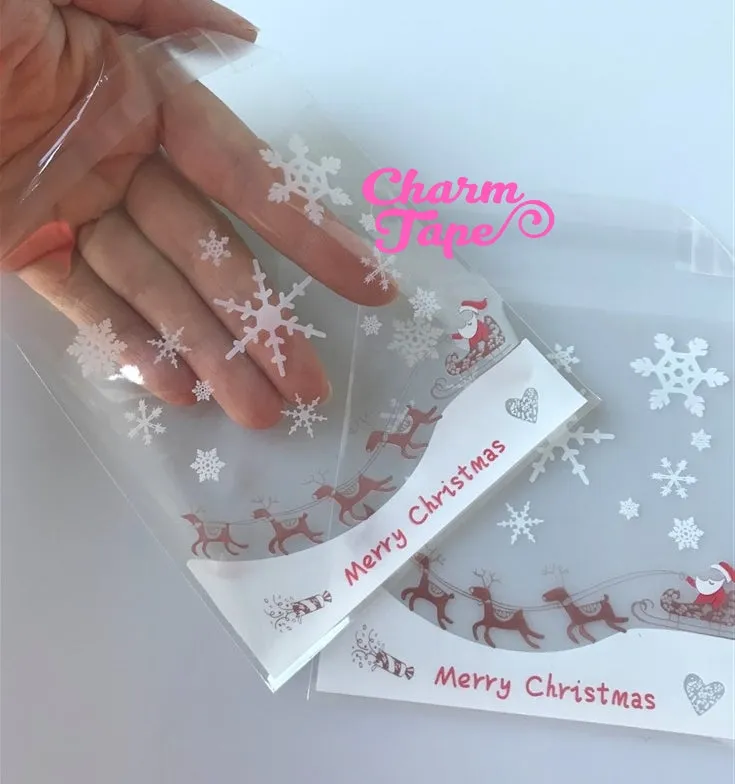 Festive Santa Sleigh Gift Bags Cello Self-adhesive Cookie bags - Favors Bags 20/50/100 bags CB50