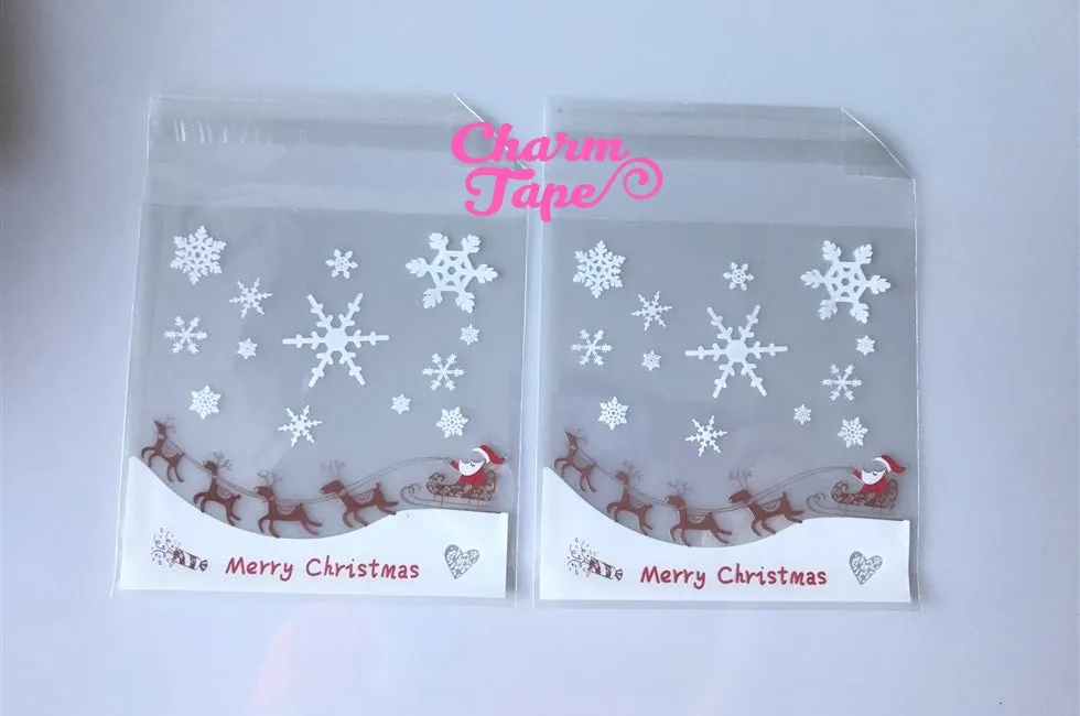 Festive Santa Sleigh Gift Bags Cello Self-adhesive Cookie bags - Favors Bags 20/50/100 bags CB50