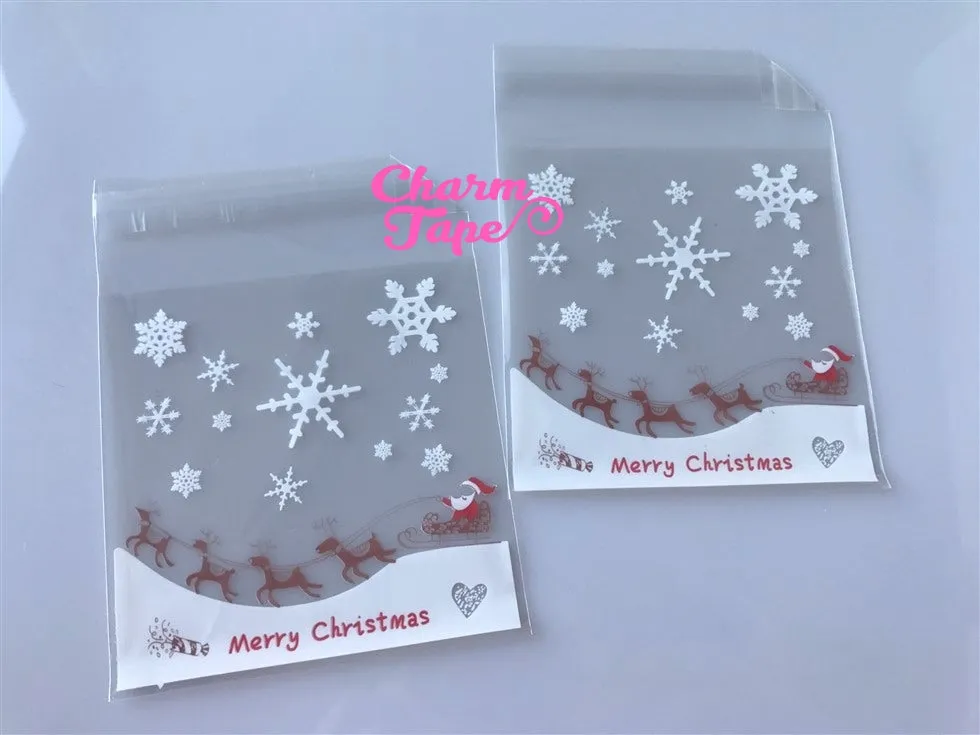 Festive Santa Sleigh Gift Bags Cello Self-adhesive Cookie bags - Favors Bags 20/50/100 bags CB50