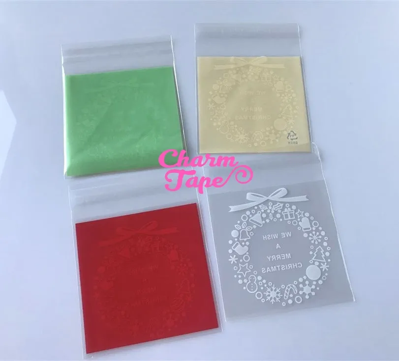 Festive Wreath Gift Bags Cello Self-adhesive Cookie bag - Favors Party bags 20/50/100 bags 10x10cm CB70