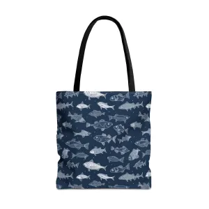 Fish Print Canvas Tote Bag Reusable Shopping Bag - Saiko Studio