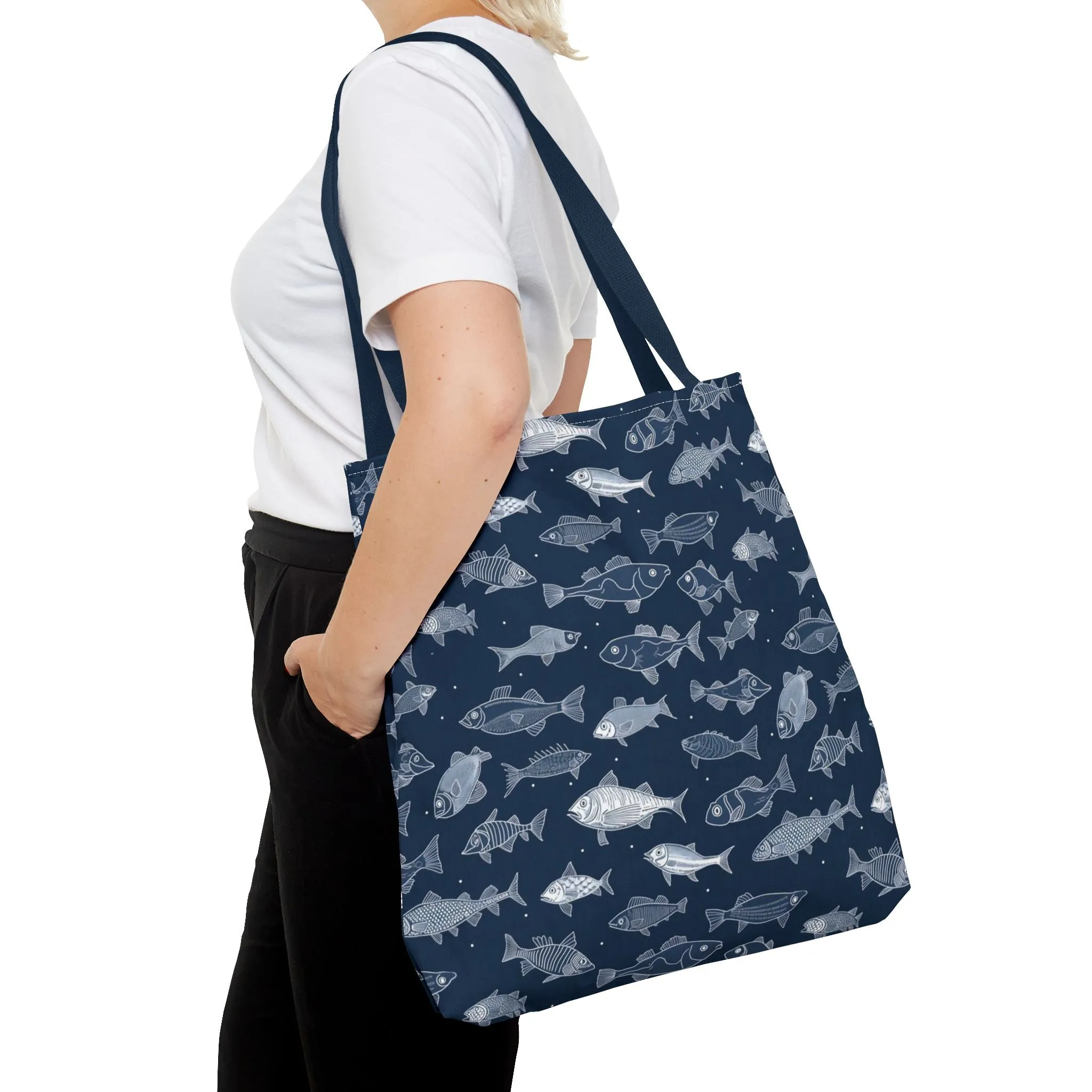 Fish Print Canvas Tote Bag Reusable Shopping Bag - Saiko Studio