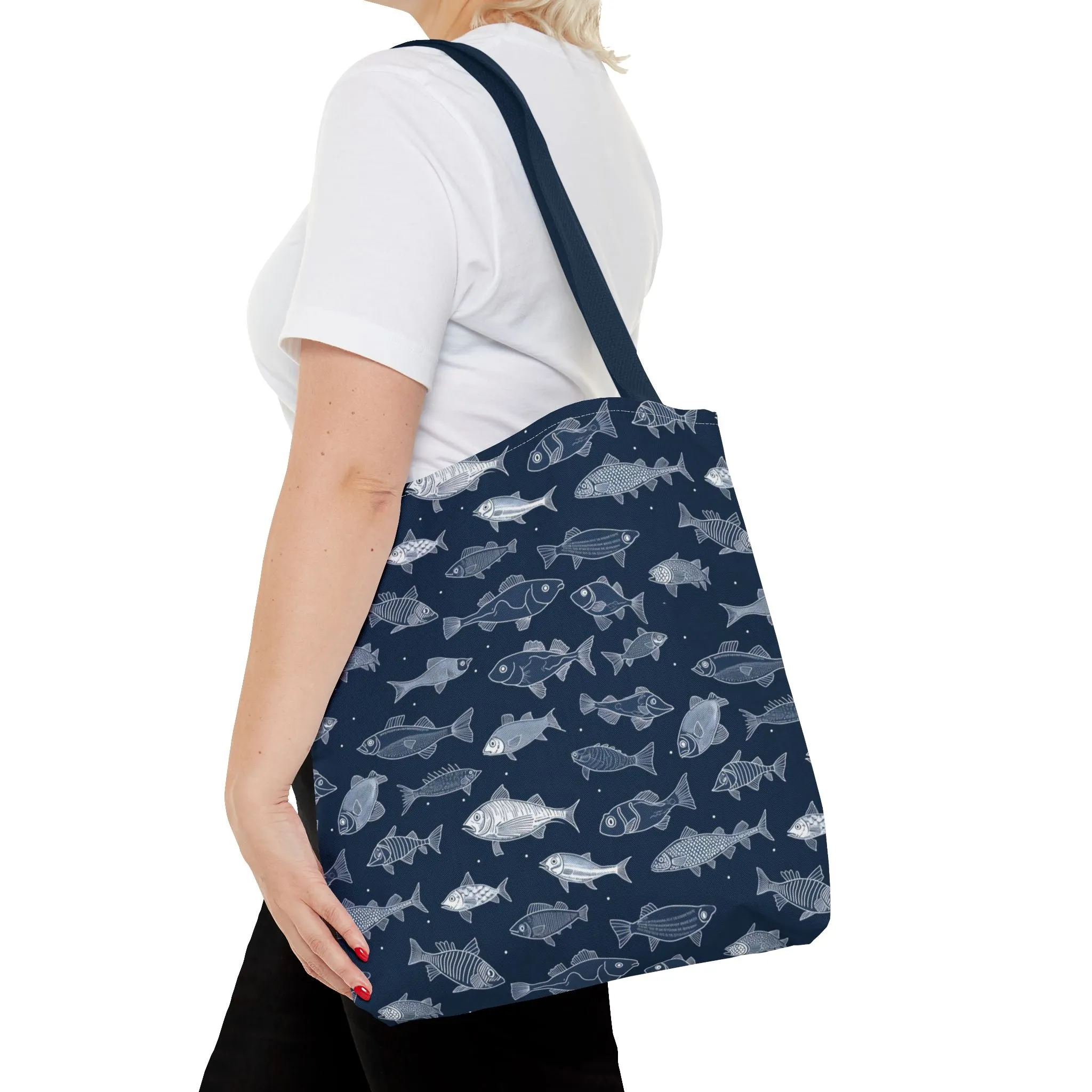 Fish Print Canvas Tote Bag Reusable Shopping Bag - Saiko Studio