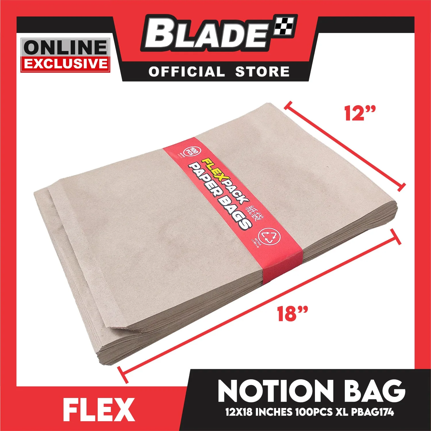 Flex Notion Bag Flat Bottom 100pcs XL 12x18 inches PBAG174 Kraft Paper Bag