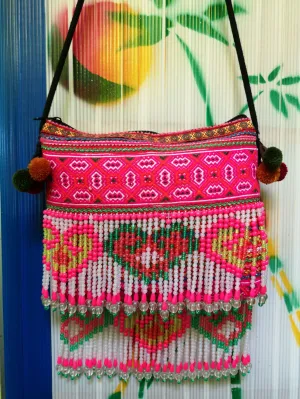 Flower Hmong upcycled textile cross shoulder bags