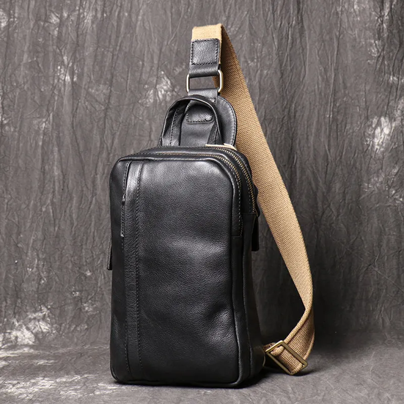 Full Grain Leather Chest Pack Vintage Leather Sling Bag Natural Leather Shoulder Bag
