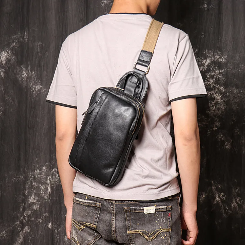 Full Grain Leather Chest Pack Vintage Leather Sling Bag Natural Leather Shoulder Bag