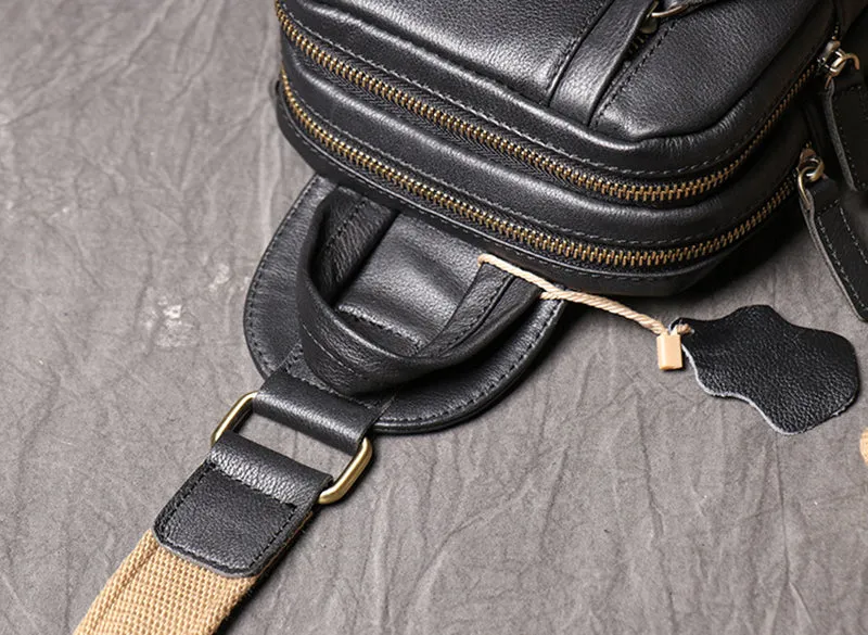 Full Grain Leather Chest Pack Vintage Leather Sling Bag Natural Leather Shoulder Bag