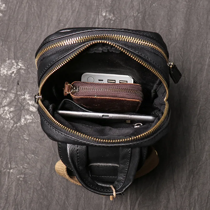 Full Grain Leather Chest Pack Vintage Leather Sling Bag Natural Leather Shoulder Bag