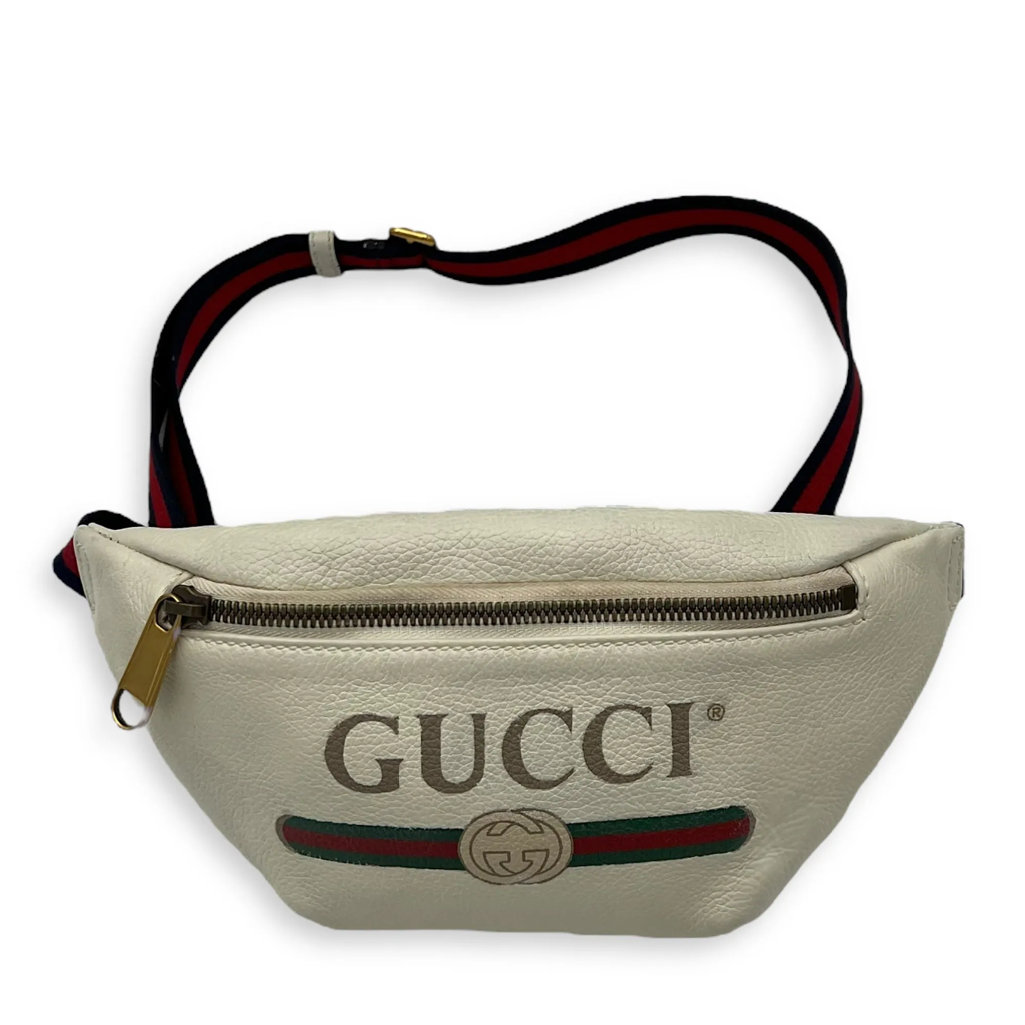 GG Belt Bag White in Calfskin, Gold hardware