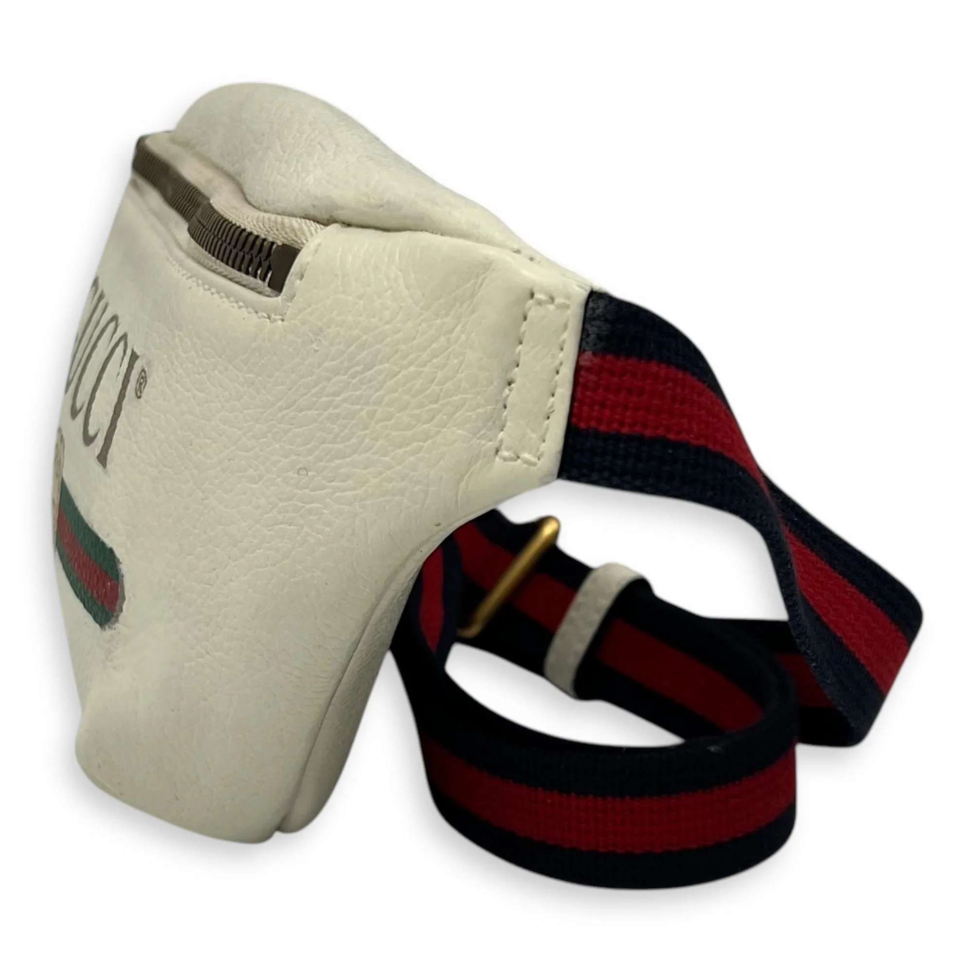 GG Belt Bag White in Calfskin, Gold hardware