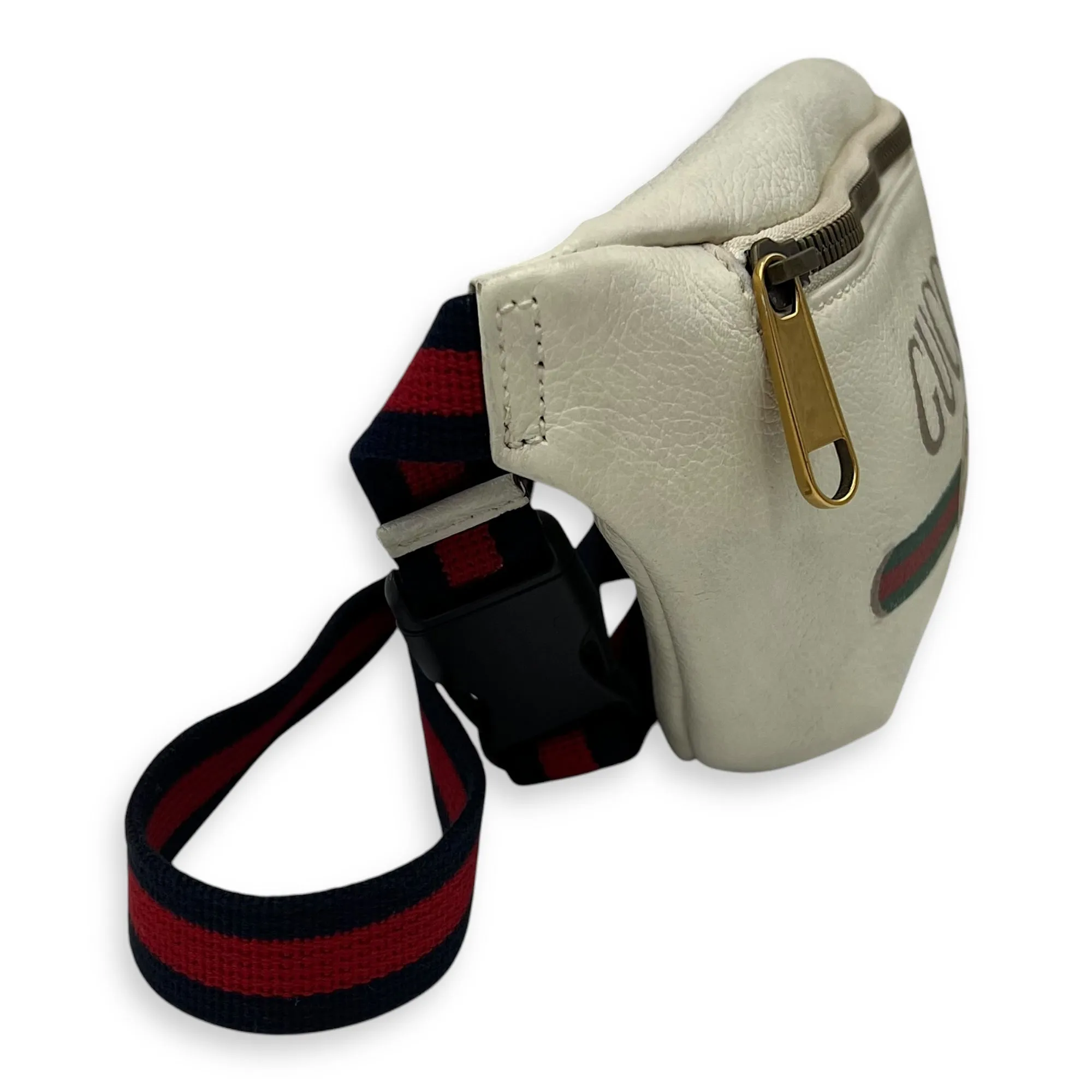 GG Belt Bag White in Calfskin, Gold hardware