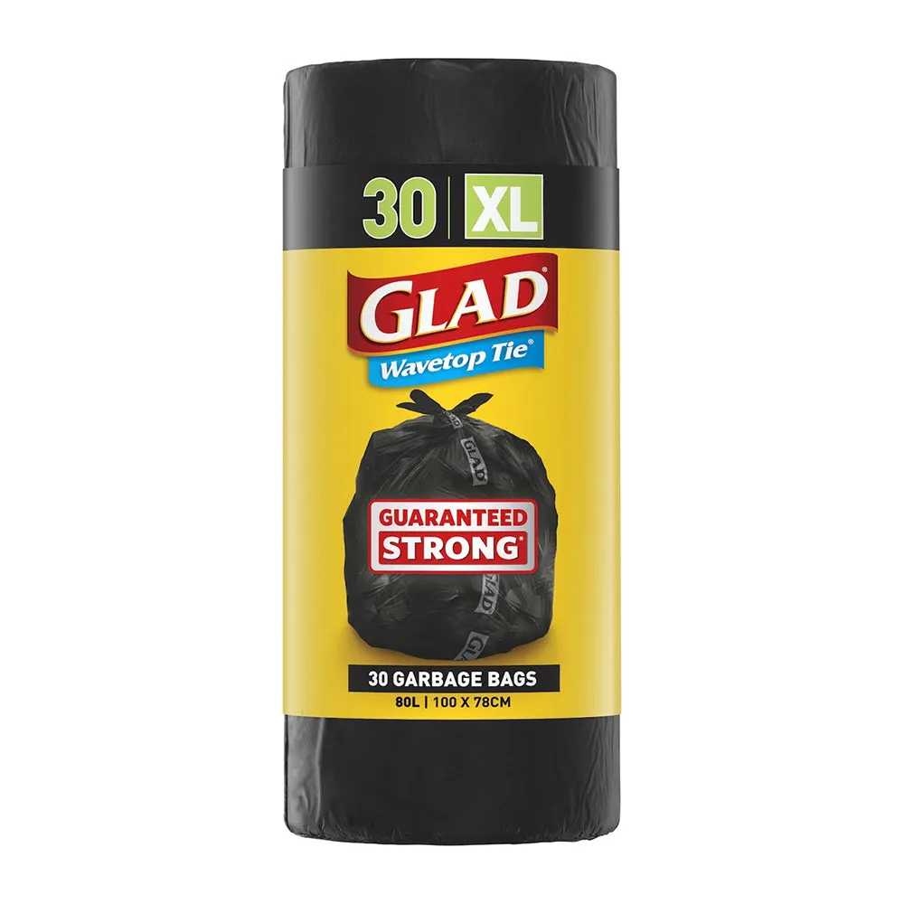 Glad Black Household Garbage Bags - 30 Pack, 80L, 100x78cm