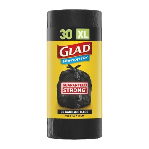Glad Black Household Garbage Bags - 30 Pack, 80L, 100x78cm