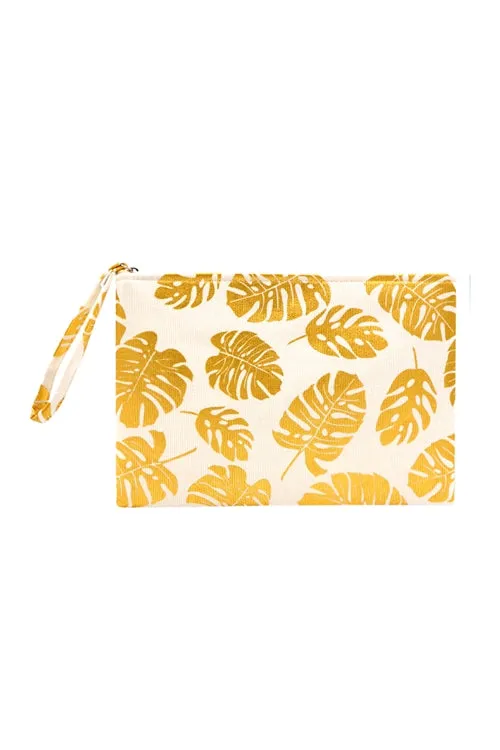 GOLD FOIL TROPICAL LEAVES POUCH