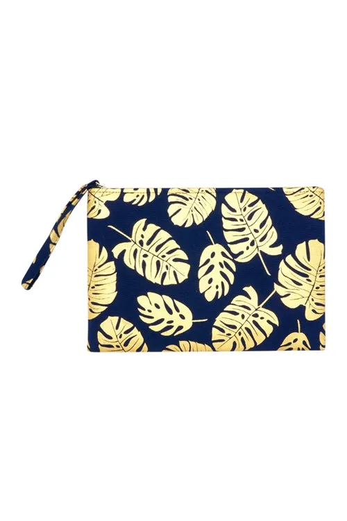 GOLD FOIL TROPICAL LEAVES POUCH