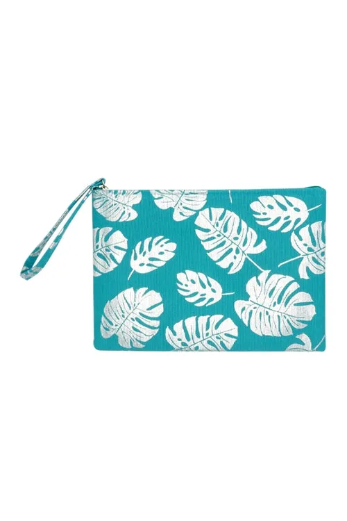 GOLD FOIL TROPICAL LEAVES POUCH