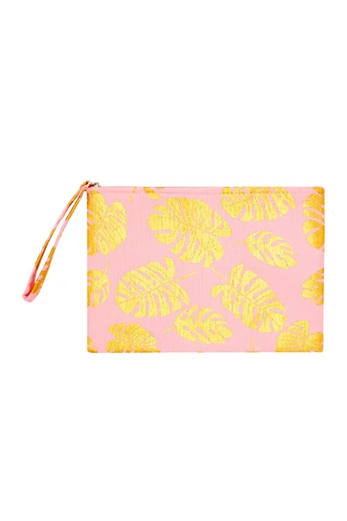GOLD FOIL TROPICAL LEAVES POUCH