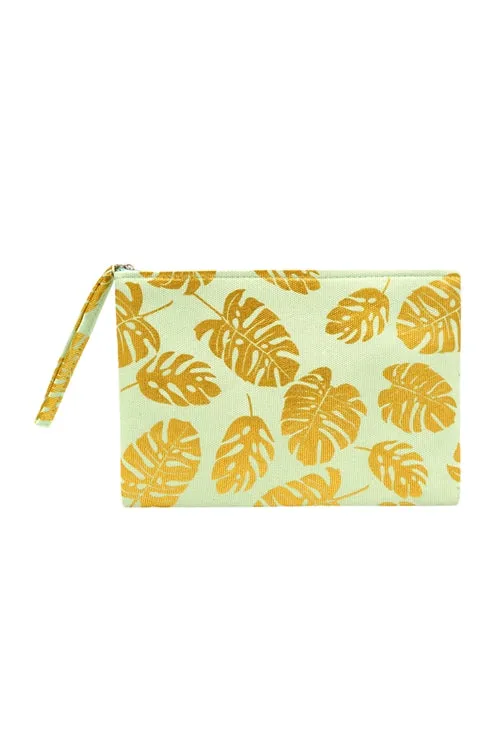 GOLD FOIL TROPICAL LEAVES POUCH