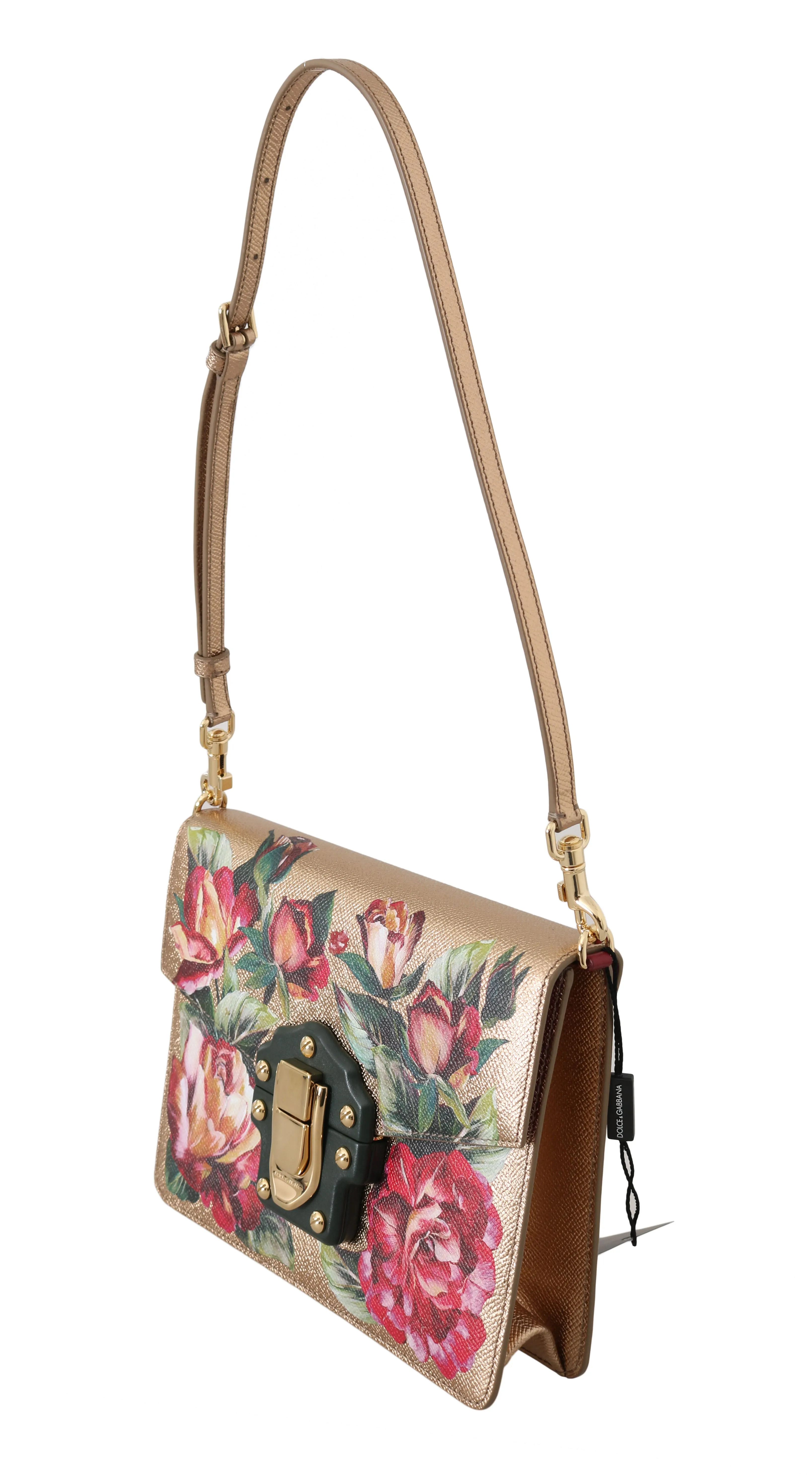 Gold Leather Red Roses Floral LUCIA Shoulder Bag