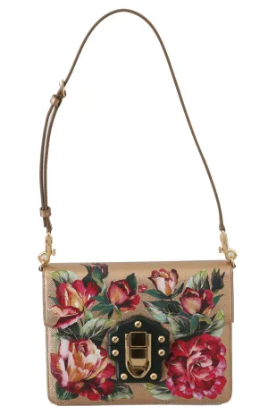 Gold Leather Red Roses Floral LUCIA Shoulder Bag