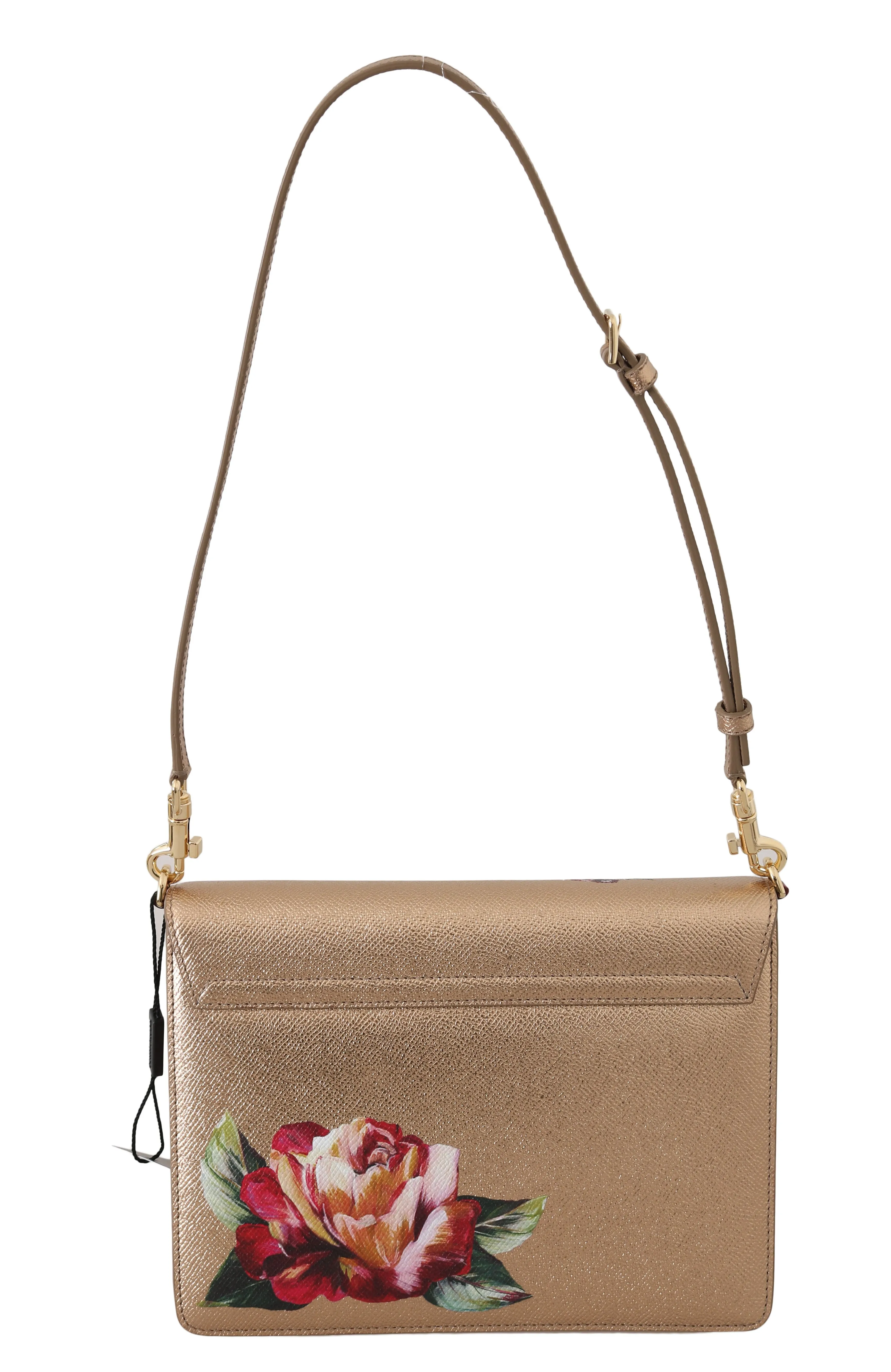 Gold Leather Red Roses Floral LUCIA Shoulder Bag