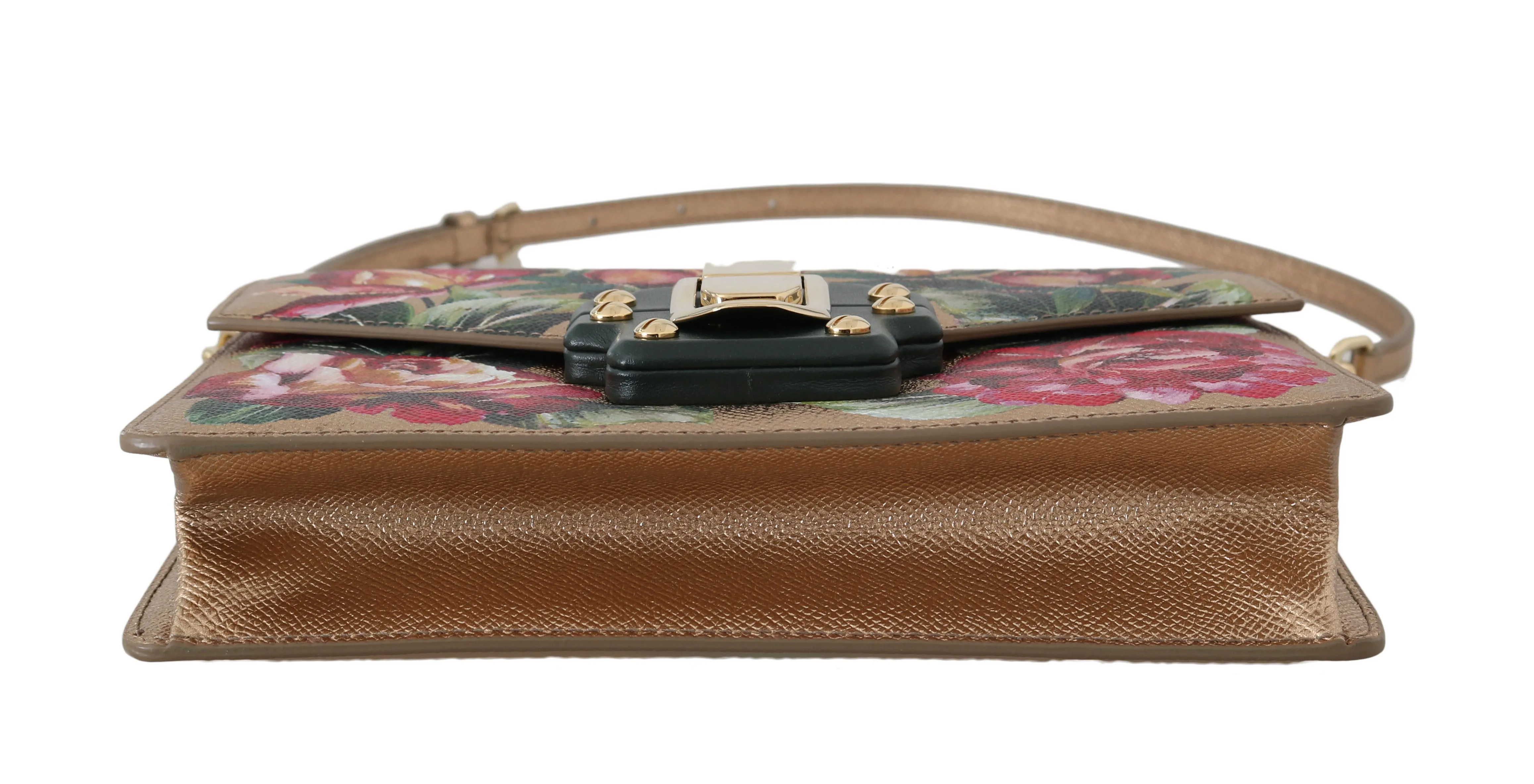 Gold Leather Red Roses Floral LUCIA Shoulder Bag