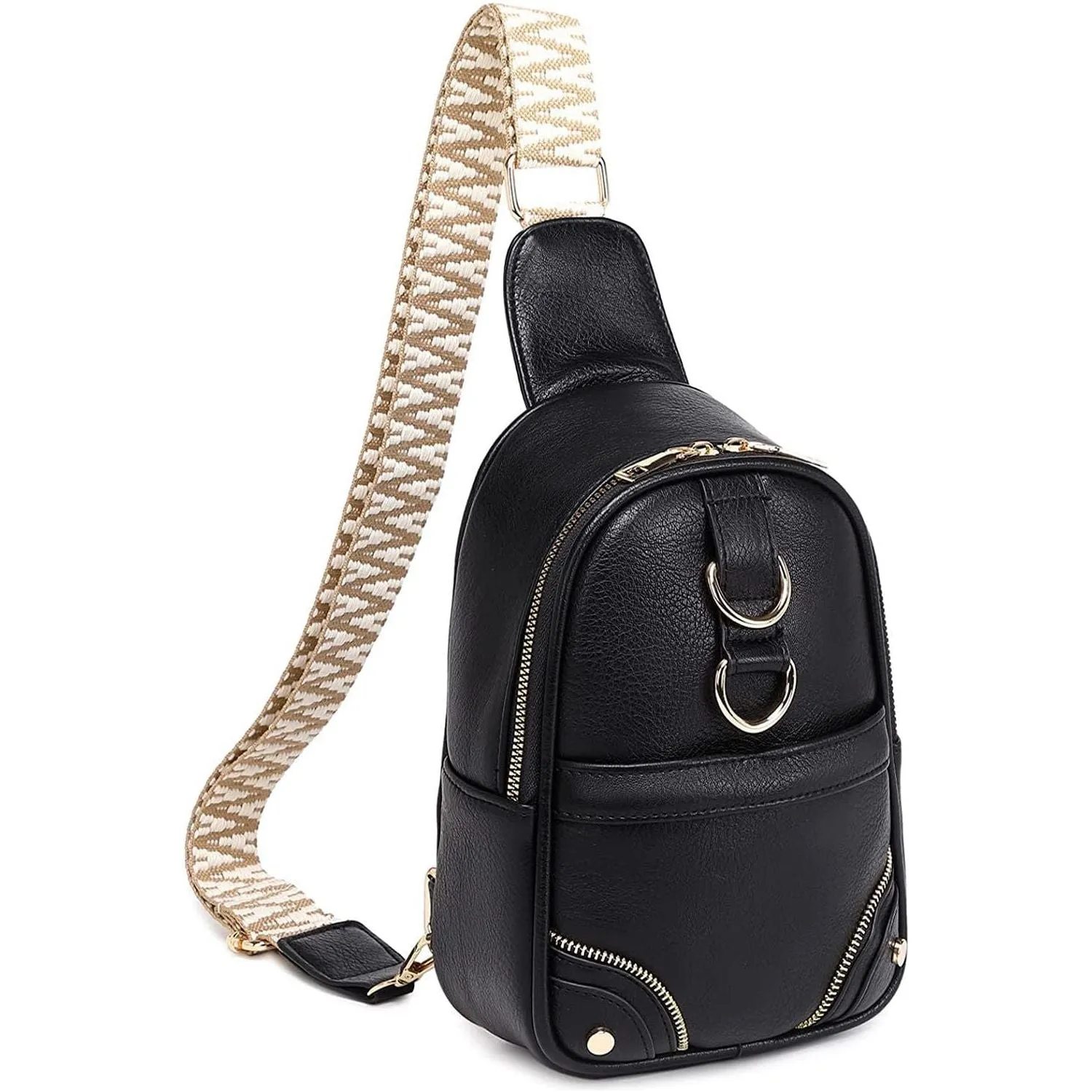 Gold Ring Zipper Sling Fanny Travel Crossbody Bag