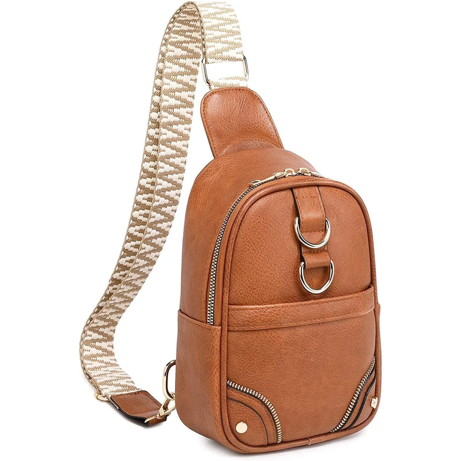Gold Ring Zipper Sling Fanny Travel Crossbody Bag