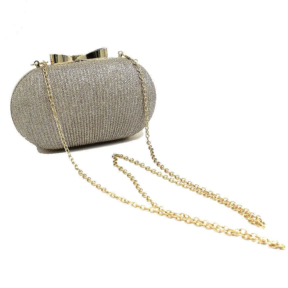 Golden Evening Clutch Women Wedding Shiny Bridal Metal Bow Clutches Bag