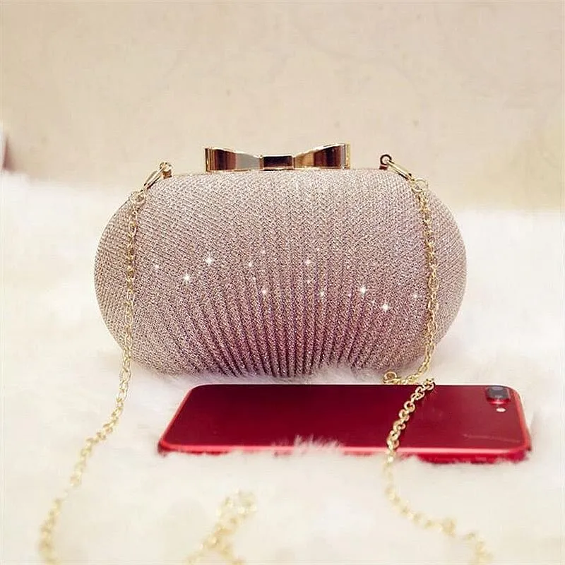 Golden Evening Clutch Women Wedding Shiny Bridal Metal Bow Clutches Bag