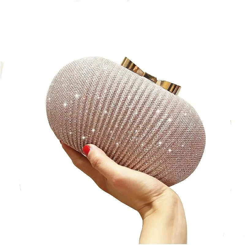 Golden Evening Clutch Women Wedding Shiny Bridal Metal Bow Clutches Bag