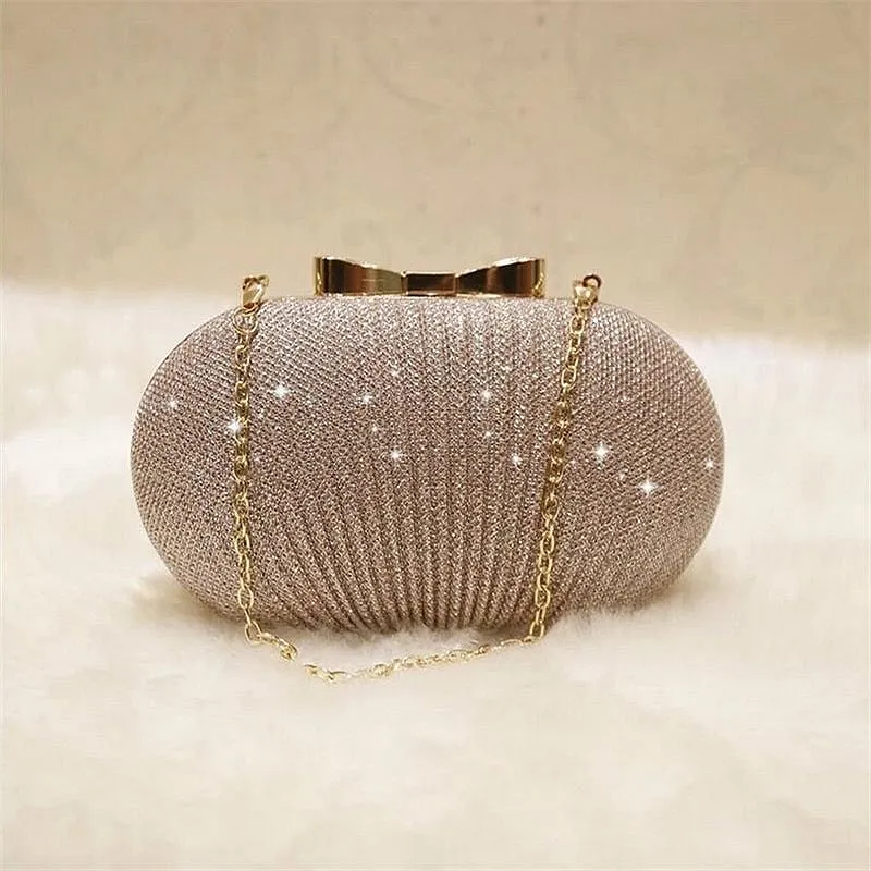 Golden Evening Clutch Women Wedding Shiny Bridal Metal Bow Clutches Bag