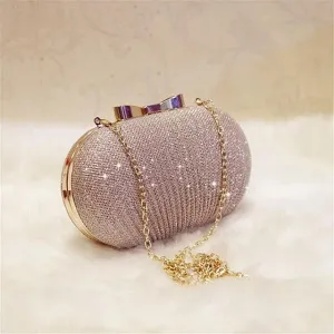 Golden Evening Clutch Women Wedding Shiny Bridal Metal Bow Clutches Bag