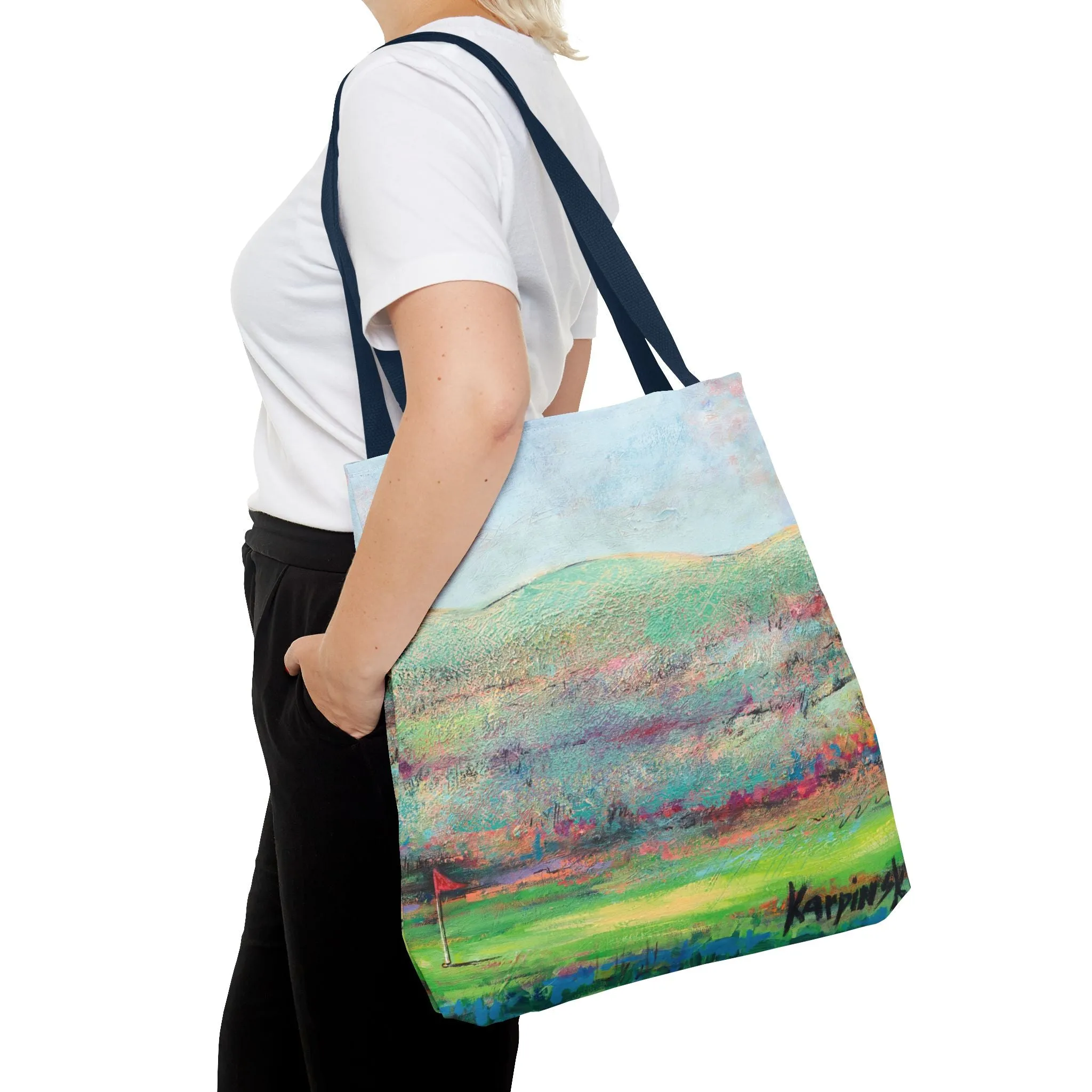 Golf Landscape Canvas Tote Bag - Making the Putt 1 - Leslie Karpinski
