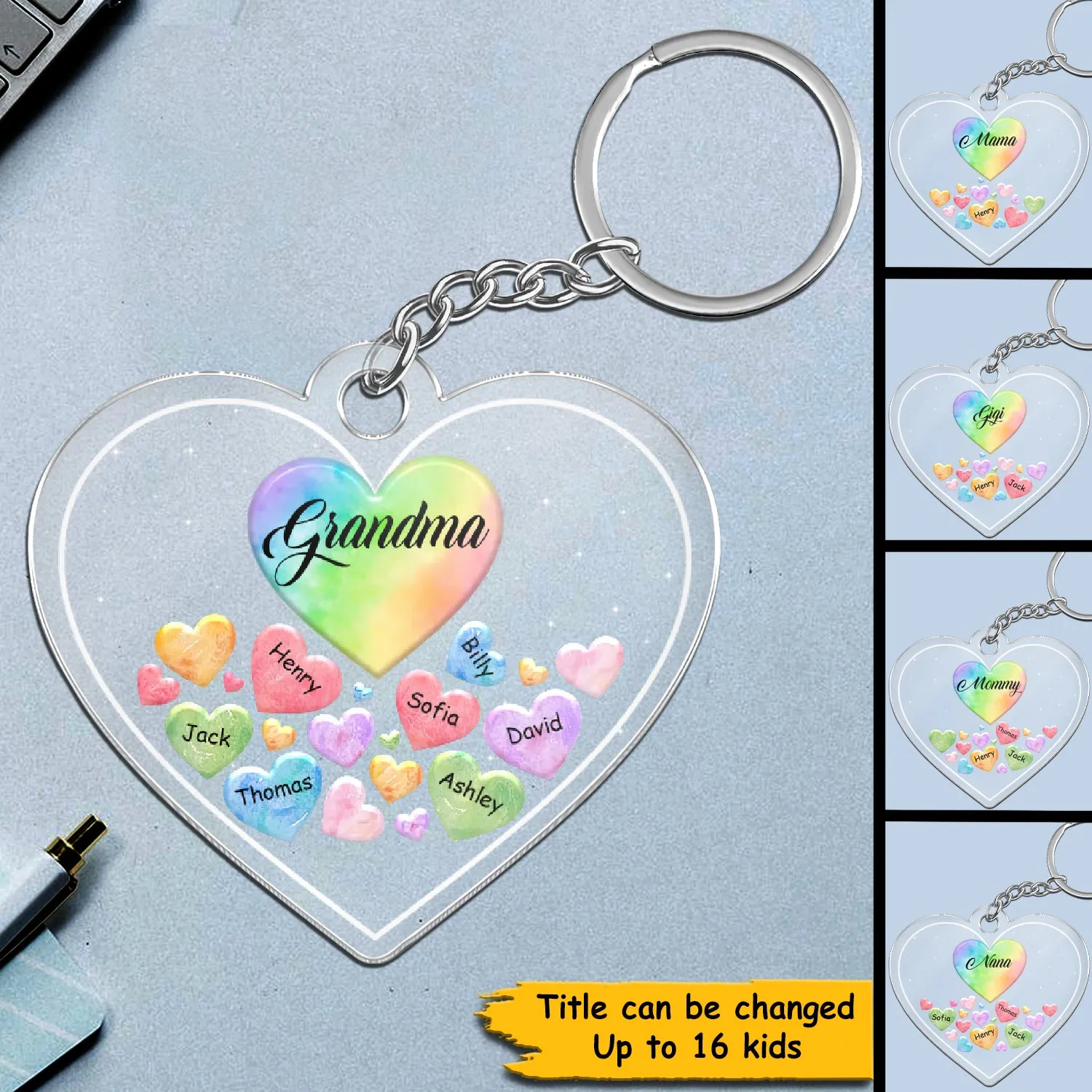 Grandma Mom Hearts In Heart Personalized Acrylic Keychain