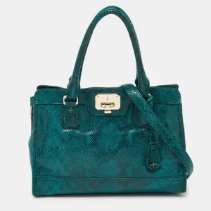Green Snakeskin Embossed Leather Tote