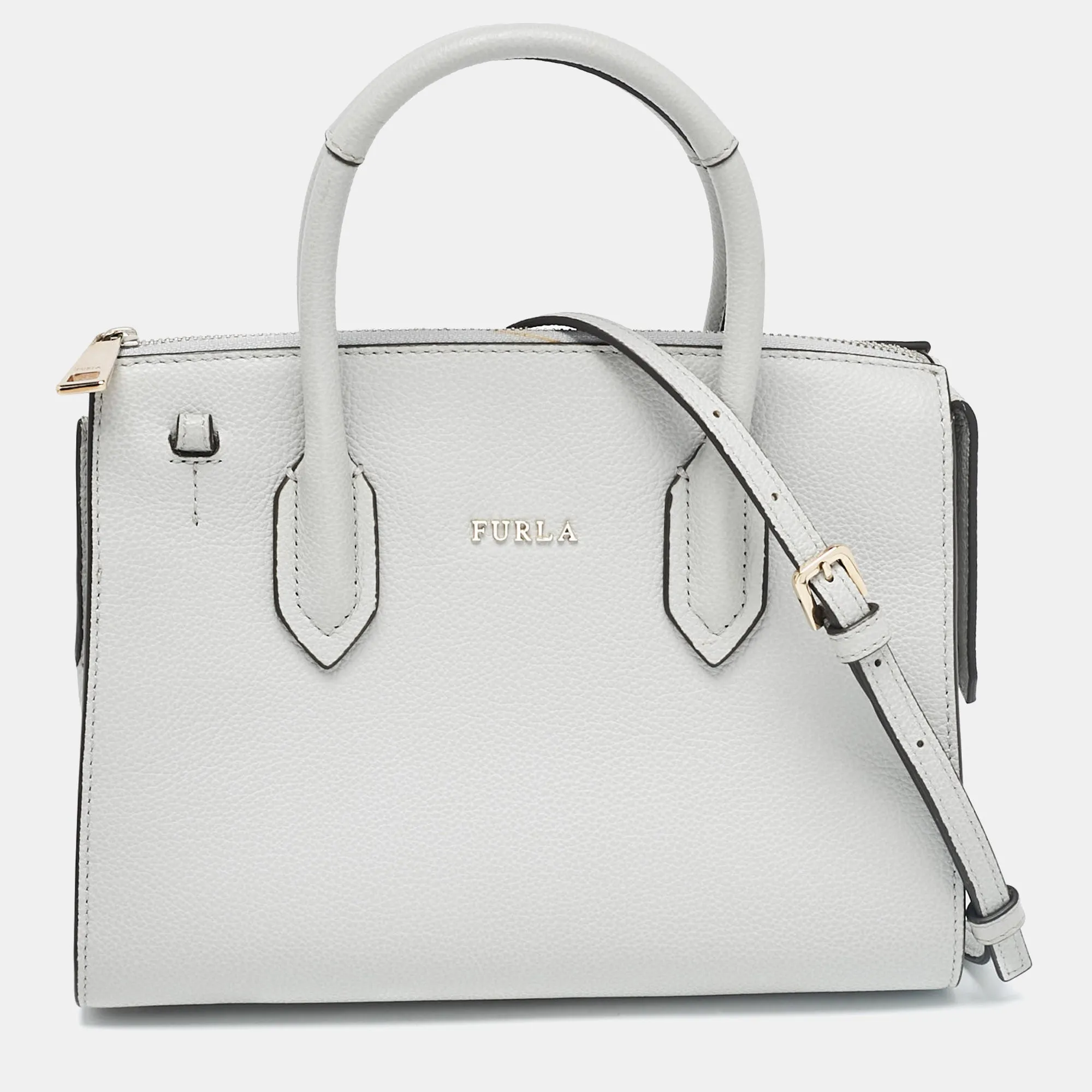 Grey Leather Zip Tote