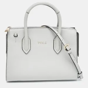 Grey Leather Zip Tote